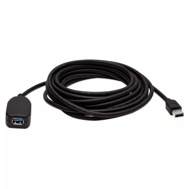 Manhattan USB-A į USB-A ilginamasis laidas, 5 m, kištukas–lizdas, aktyvus, 5 Gbps (USB 3.2 Gen1, dar žinomas kaip USB 3.0), įmontuotas kartotuvas, SuperSpeed USB, juodas, trejų metų garantija, atitinka USB2AAEXT5M.