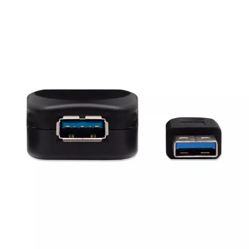 Manhattan USB-A į USB-A ilginamasis laidas, 5 m, kištukas–lizdas, aktyvus, 5 Gbps (USB 3.2 Gen1, dar žinomas kaip USB 3.0), įmontuotas kartotuvas, SuperSpeed USB, juodas, trejų metų garantija, atitinka USB2AAEXT5M.