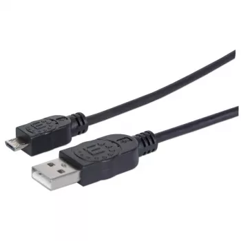 Manhattan USB-A į Micro-USB kabelis, 1,8 m, kištukas–kištukas, juodas, 480 Mbps (USB 2.0), Hi-Speed USB, garantija visam laikui, atitinka UUSBHAUB6.