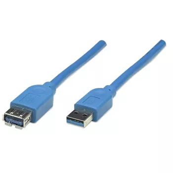 USB-A į USB-A ilginamasis laidas Manhattan 2 m kištukas į lizdą mėlynas