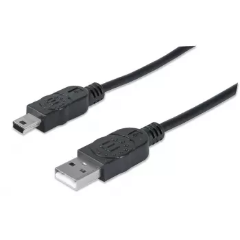 Manhattan USB-A į Mini-USB kabelis, 1,8 m, kištukas–kištukas, juodas, 480 Mbps (USB 2.0), didelės spartos USB, garantija visam laikui, atitinka USB2HABM2M (išskyrus 20 cm trumpesnis)