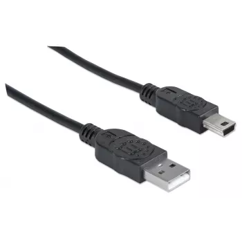 Manhattan USB-A į Mini-USB kabelis, 1,8 m, kištukas–kištukas, juodas, 480 Mbps (USB 2.0), didelės spartos USB, garantija visam laikui, atitinka USB2HABM2M (išskyrus 20 cm trumpesnis)