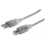 USB-A į USB-B laidas Manhattan USB2AA2M 3 m kištukas–kištukas sidabrinis