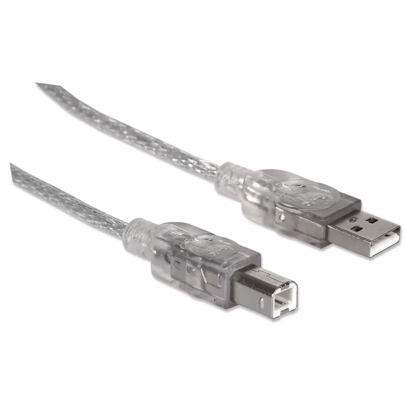 USB-A į USB-B laidas Manhattan USB2AA2M 3 m kištukas–kištukas sidabrinis