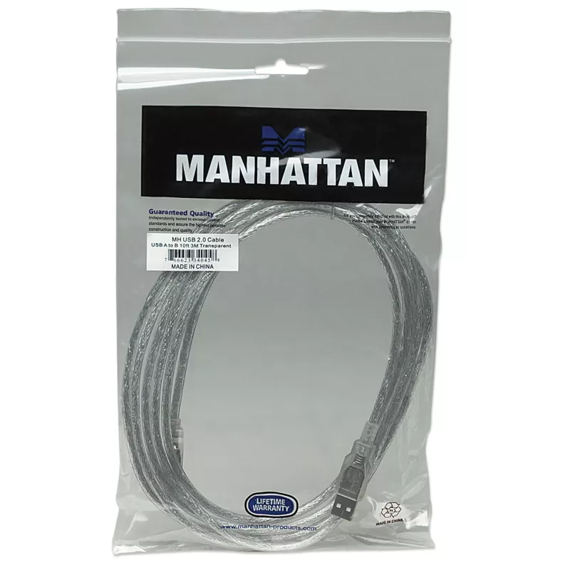USB-A į USB-B laidas Manhattan USB2AA2M 3 m kištukas–kištukas sidabrinis