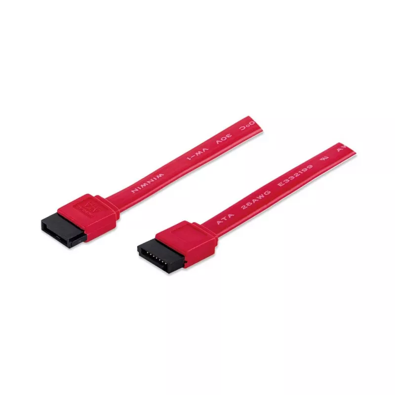 Manhattan SATA duomenų kabelis, 7 kontaktų, 50 cm, vyriškas į vyrišką, 6 Gbps, raudonas, garantija visam laikui