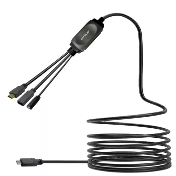 VivoLink PROUSBCHDMIUSB3-5 USB-C šakotuvinis kabelis su USB 3.0 ir įkrovimu, juodas