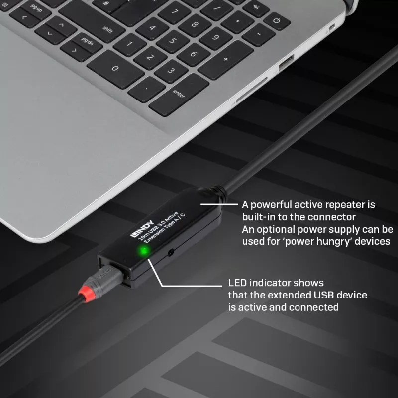 Lindy 10 m USB 3.0 aktyvus prailginimo kabelis Type A į C