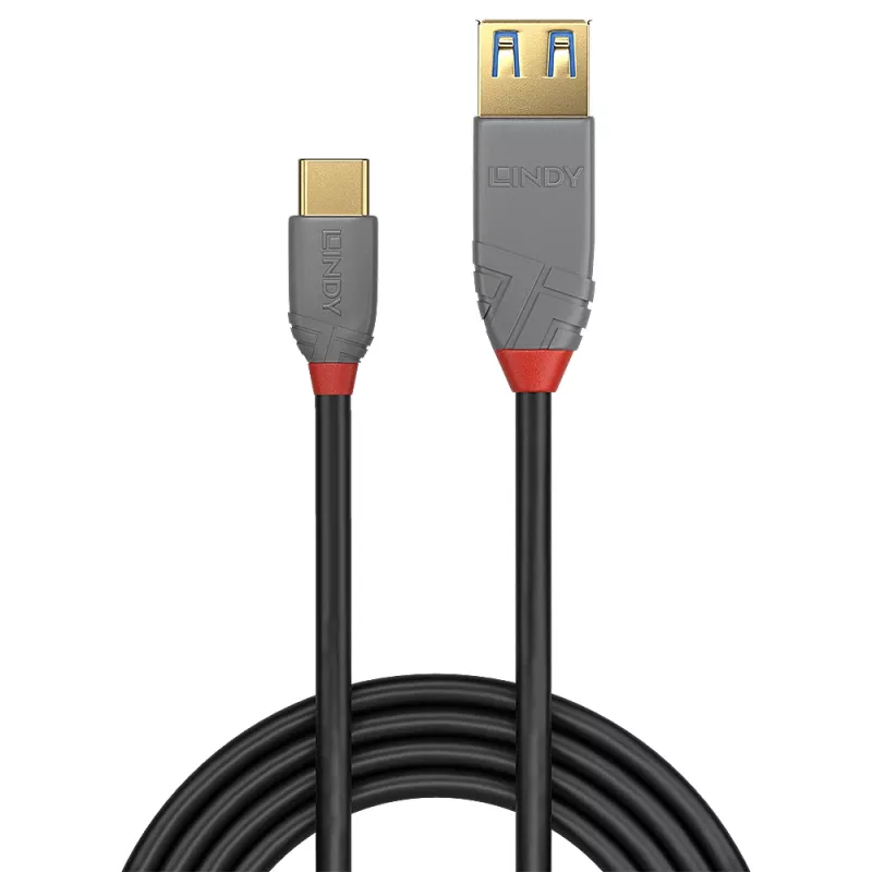 Lindy 0,15 m USB 3.2 Type C į A adapterio kabelis, 10 Gbps, Anthra Line