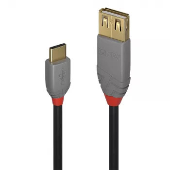 Lindy 0,15 m USB 2.0 C tipo į A adapterio laidas, Anthra Line, 0,15 m, USB A, USB C, USB 2.0, 0,48 Gbit/s, juoda, pilka