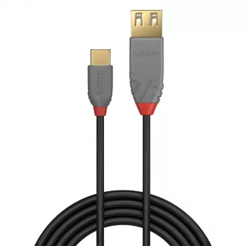 Lindy 0,15 m USB 2.0 C tipo į A adapterio laidas, Anthra Line, 0,15 m, USB A, USB C, USB 2.0, 0,48 Gbit/s, juoda, pilka