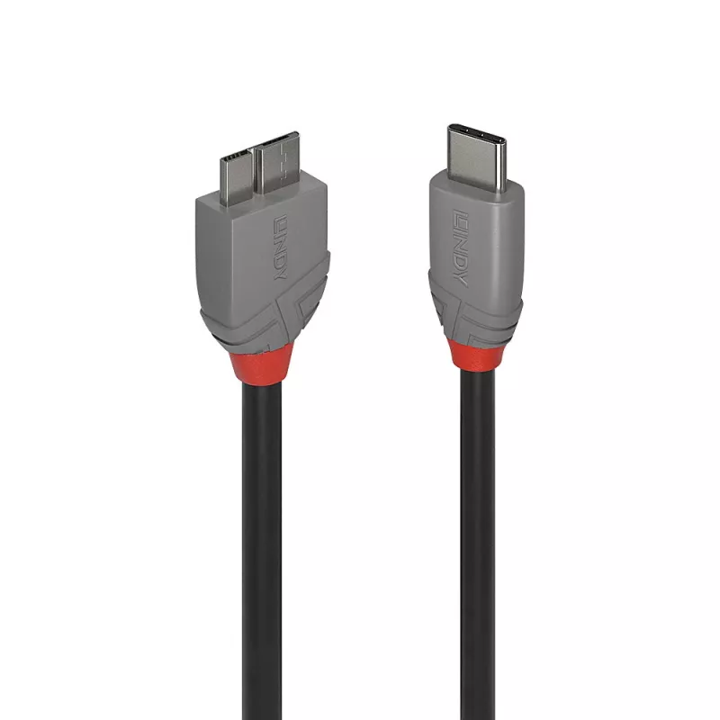 Lindy 3 m USB 3.2 Type C to Micro-B laidas, Anthra Line, 3 m, USB C, Micro-USB B, USB 3.2 Gen 1 (3.1 Gen 1), Juoda