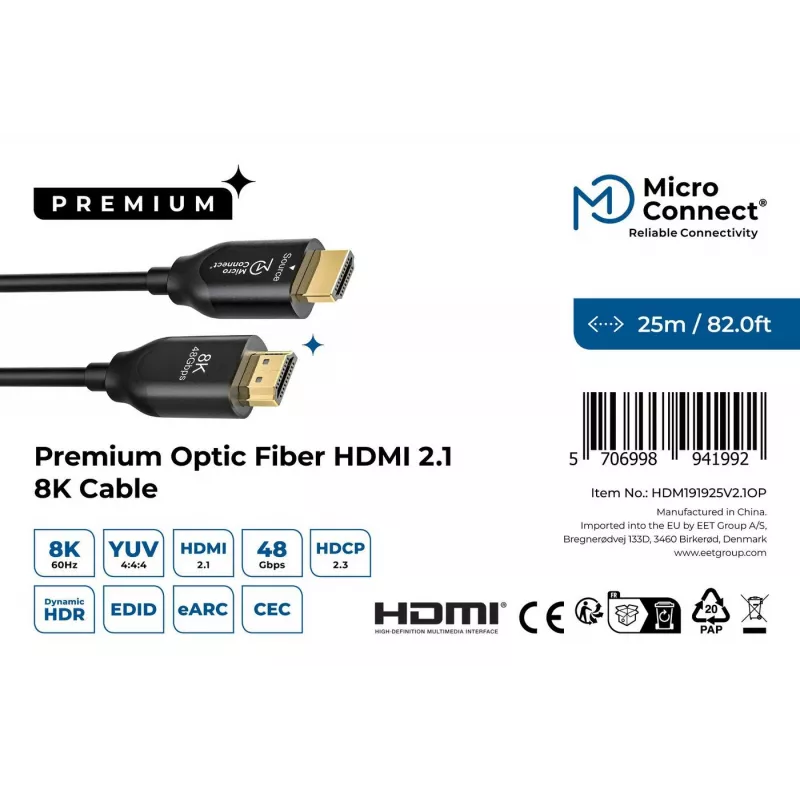 Microconnect HDM191925V2.1OP HDMI laidas 25 m HDMI Type A (Standard) juodas