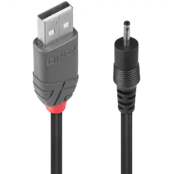 Lindy 1,5 m USB į 0,7 mm vidinį / 2,5 mm išorinį nuolatinės srovės kabelį