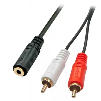 Lindy 0,25 m garso adapterio kabelis – 3,5 mm lizdas į 2 x RCA kištuką