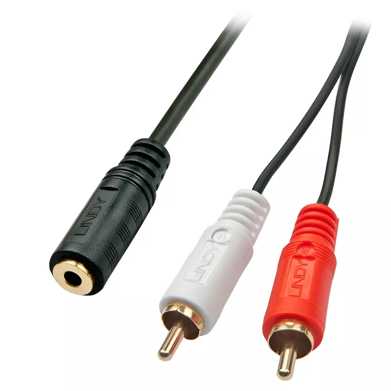 Lindy 0,25 m garso adapterio kabelis – 3,5 mm lizdas į 2 x RCA kištuką