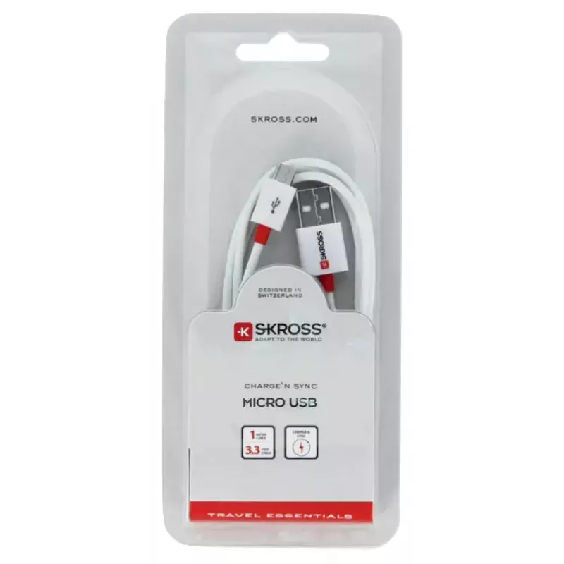 USB laidas Skross 2.700202-E Micro-USB A į USB A 1m Baltas