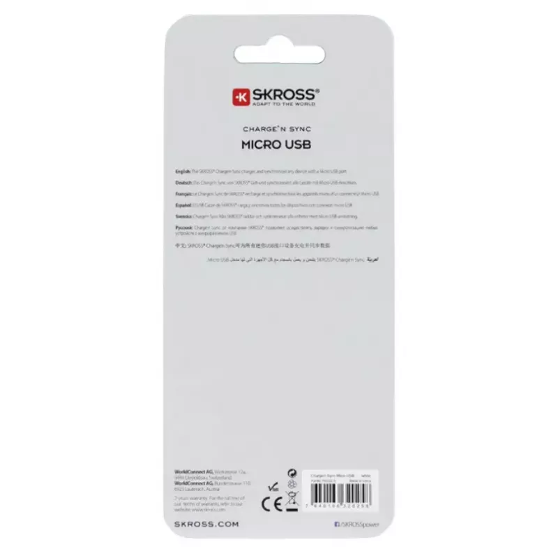 USB laidas Skross 2.700202-E Micro-USB A į USB A 1m Baltas