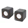 Manhattan 2600 serijos garsiakalbių sistema, du garsiakalbiai, juoda/oranžinė, USB stereogarsui ir maitinimui, išėjimo galia: 2x 3W, padorus garsas, integruotas sukamasis garsumo valdymas, USB-C/USB-A adapteris, kabelis 1,4 m, trejų metų garantija
