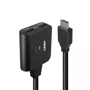 Lindy 2 prievadų HDMI 4K60 skirstytuvo kabelis, juodas, 3840x2160