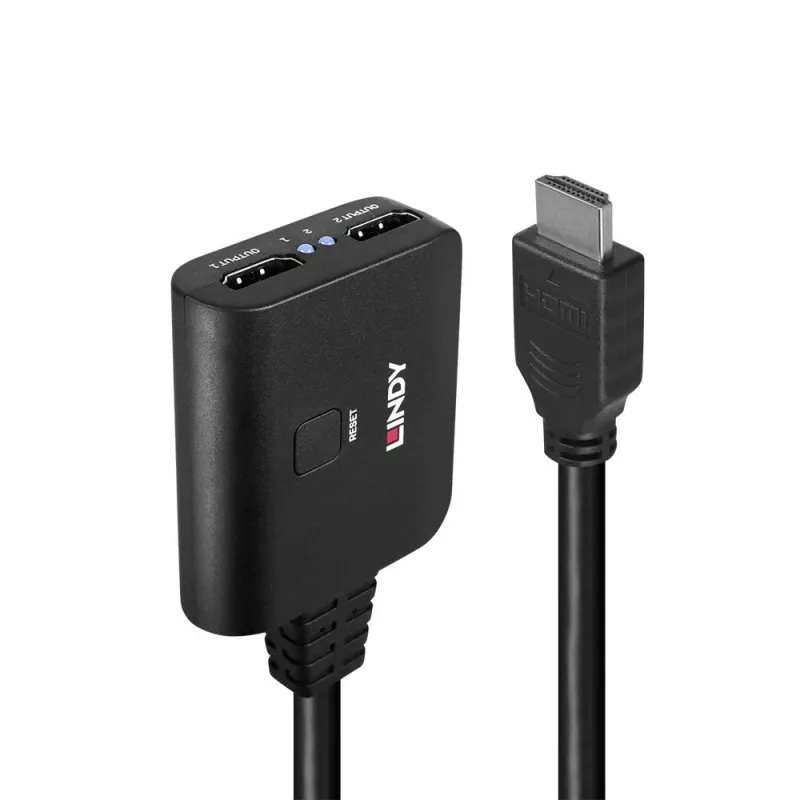 Lindy 2 prievadų HDMI 4K60 skirstytuvo kabelis, juodas, 3840x2160