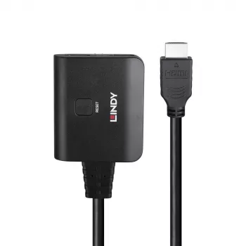 Lindy 2 prievadų HDMI 4K60 skirstytuvo kabelis, juodas, 3840x2160