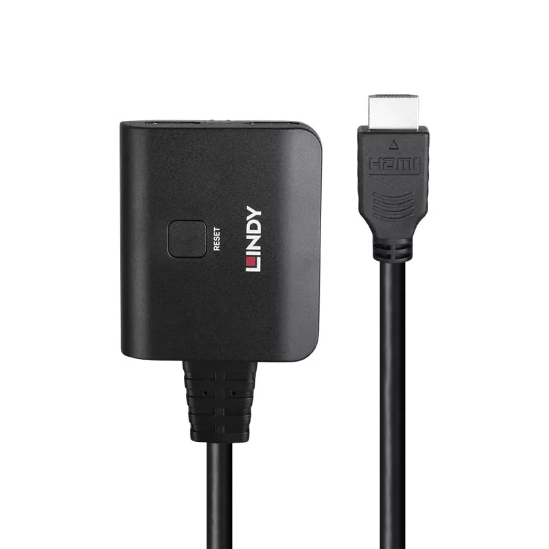 Lindy 2 prievadų HDMI 4K60 skirstytuvo kabelis, juodas, 3840x2160
