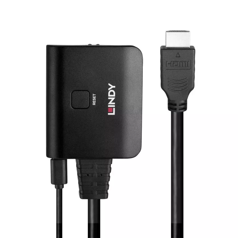 Lindy 2 prievadų HDMI 4K60 skirstytuvo kabelis, juodas, 3840x2160