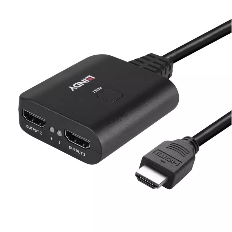 Lindy 2 prievadų HDMI 4K60 skirstytuvo kabelis, juodas, 3840x2160