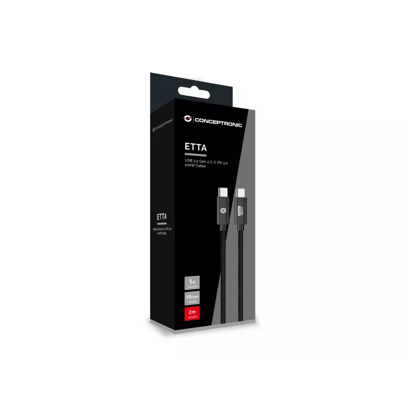 Conceptronic ETTA02B20 USB 3.2 Gen 2 C-C PD 3.0 100W laidas 2 m, 20V 5A, 10Gbps, E-Mark
