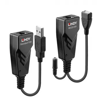 Lindy 100 m USB 2.0 Cat.6 plėtiklis, Tinklo siųstuvas ir imtuvas, 100 m, 480 Mbit/s, Cat5e, Cat6, CH317Q, CH536G, juodas