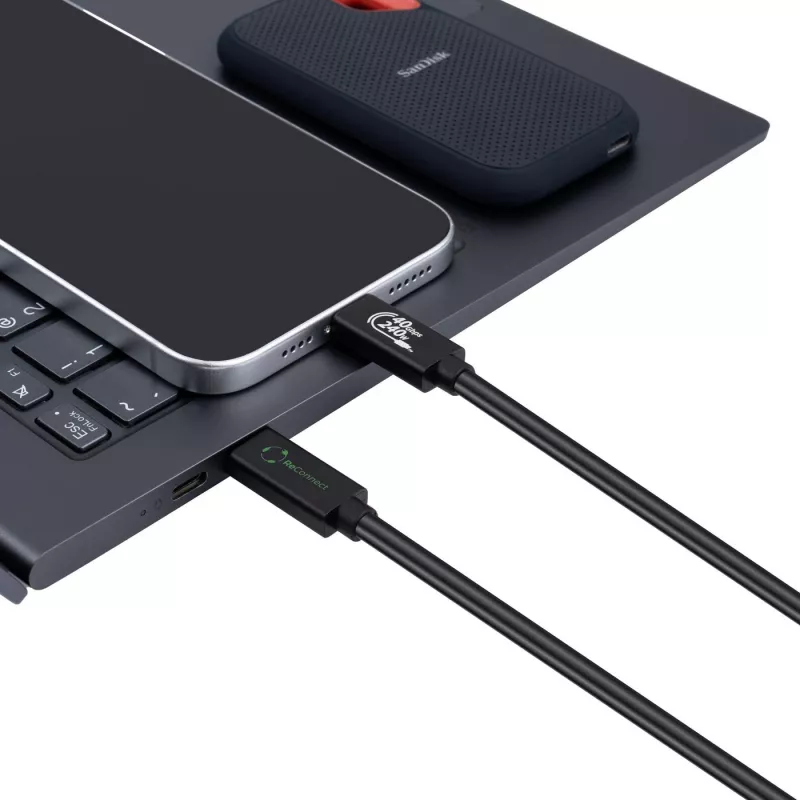 USB4 kabelis MicroConnect ReConnect ECO-USB4CC1 — USB4 duomenų/įkrovimo kabelis (modelis ECO-USB4CC1)