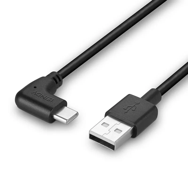 Lindy 1 m USB 2.0 Type A į stačiu kampu išlenktą USB-C kabelį