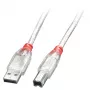 Lindy 3 m USB 2.0 laidas - A tipo į B, permatomas, 3 m, USB A, USB B, USB 2.0, 0,48 Gbit/s, Permatomas