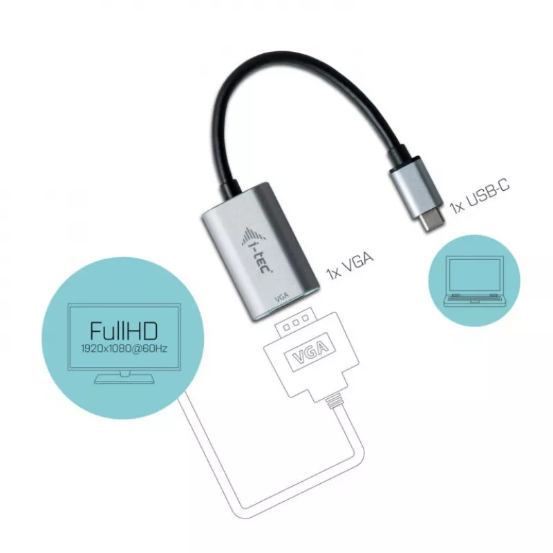 USB-C VGA adapteris i-tec Metal C31METALVGA60HZ