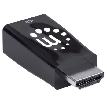 Manhattan HDMI į VGA (su garsu) keitiklis, 1080p, kištukas į lizdą, „Micro-USB“ maitinimo įvestis papildomam maitinimui, jei reikia, juodas, trejų metų garantija