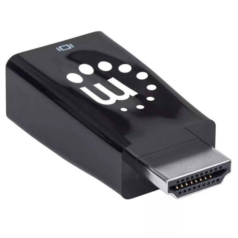 Manhattan HDMI į VGA (su garsu) keitiklis, 1080p, kištukas į lizdą, „Micro-USB“ maitinimo įvestis papildomam maitinimui, jei reikia, juodas, trejų metų garantija
