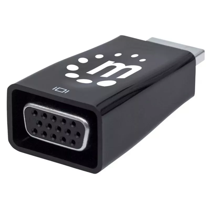 Manhattan HDMI į VGA (su garsu) keitiklis, 1080p, kištukas į lizdą, „Micro-USB“ maitinimo įvestis papildomam maitinimui, jei reikia, juodas, trejų metų garantija