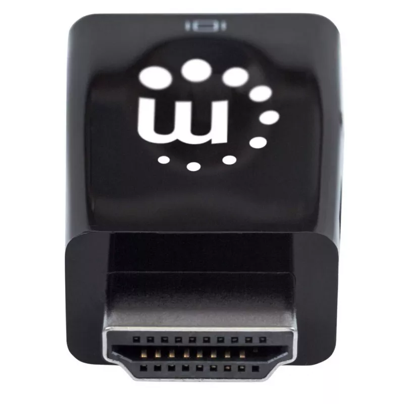 Manhattan HDMI į VGA (su garsu) keitiklis, 1080p, kištukas į lizdą, „Micro-USB“ maitinimo įvestis papildomam maitinimui, jei reikia, juodas, trejų metų garantija