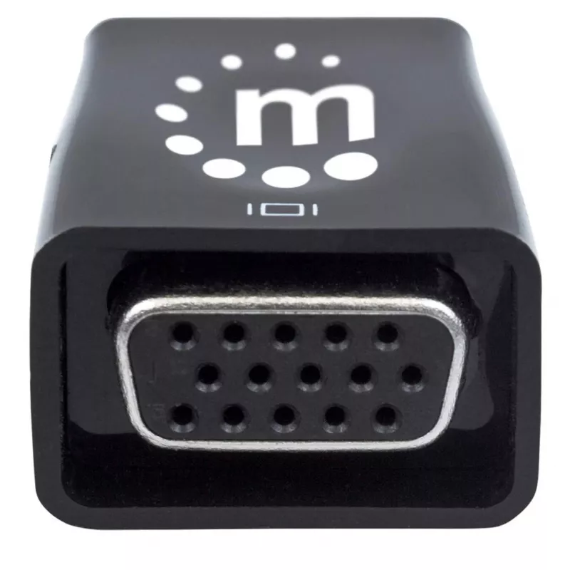 Manhattan HDMI į VGA (su garsu) keitiklis, 1080p, kištukas į lizdą, „Micro-USB“ maitinimo įvestis papildomam maitinimui, jei reikia, juodas, trejų metų garantija
