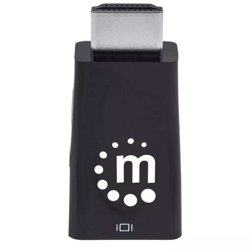 Manhattan HDMI į VGA (su garsu) keitiklis, 1080p, kištukas į lizdą, „Micro-USB“ maitinimo įvestis papildomam maitinimui, jei reikia, juodas, trejų metų garantija