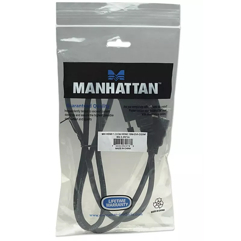 Manhattan HDMI į DVI-D 24+1 laidas, 1m, kištukas-kištukas, juodas, dviejų kanalų, suderinamas su DVD-D, garantija visam gyvenimui, atitinka HDDVIMM1M