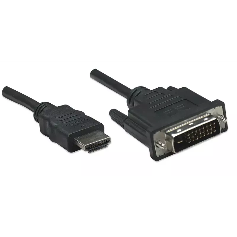 Manhattan HDMI į DVI-D 24+1 laidas, 1m, kištukas-kištukas, juodas, dviejų kanalų, suderinamas su DVD-D, garantija visam gyvenimui, atitinka HDDVIMM1M