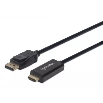 Manhattan DisplayPort 1.1 į HDMI kabelis, 1080p@60Hz, 1,8 m, Kištukas į kištuką, DP su fiksatoriumi, Juodas, Ne dvikryptis, Trejų metų garantija