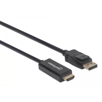 Manhattan DisplayPort 1.1 į HDMI kabelis, 1080p@60Hz, 1,8 m, Kištukas į kištuką, DP su fiksatoriumi, Juodas, Ne dvikryptis, Trejų metų garantija