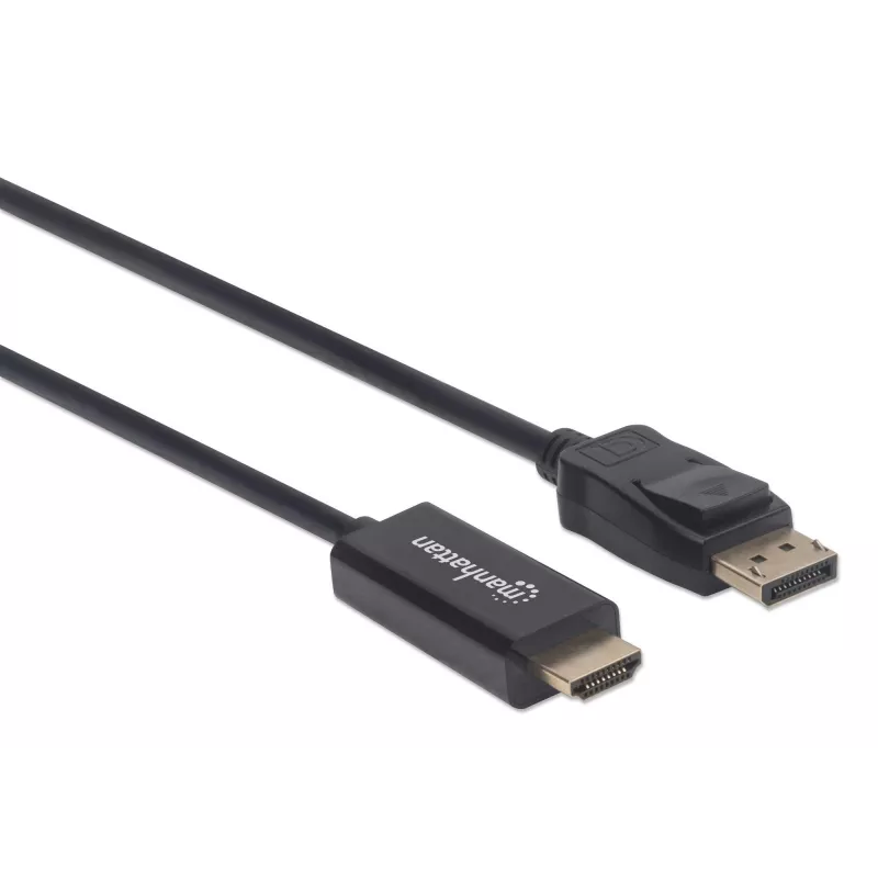 Manhattan DisplayPort 1.1 į HDMI kabelis, 1080p@60Hz, 1,8 m, Kištukas į kištuką, DP su fiksatoriumi, Juodas, Ne dvikryptis, Trejų metų garantija