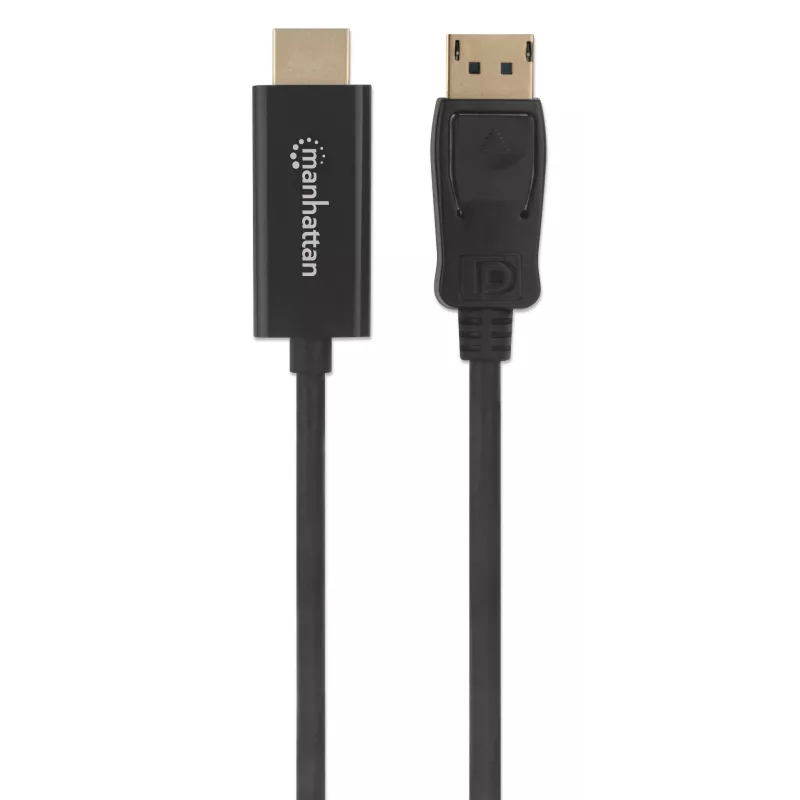 Manhattan DisplayPort 1.1 į HDMI kabelis, 1080p@60Hz, 1,8 m, Kištukas į kištuką, DP su fiksatoriumi, Juodas, Ne dvikryptis, Trejų metų garantija