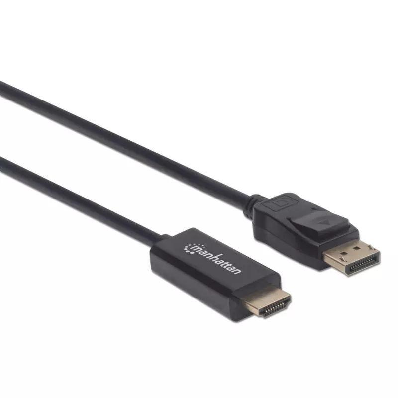 Manhattan DisplayPort 1.2 į HDMI laidą, 4K@60Hz, 1.8m, kištukas į kištuką, DP su užraktu, juodas, ne dviejų krypčių, trejų metų garantija, atitinka 6F-DP-HDMI-4K60-HDR (išskyrus 20 cm trumpesnis)