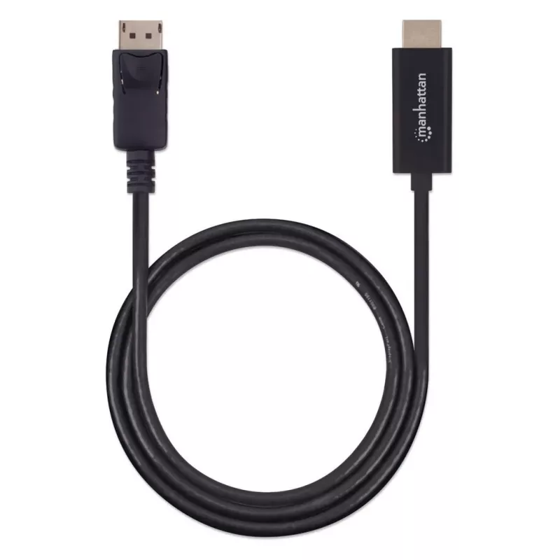 Manhattan DisplayPort 1.2 į HDMI laidą, 4K@60Hz, 1.8m, kištukas į kištuką, DP su užraktu, juodas, ne dviejų krypčių, trejų metų garantija, atitinka 6F-DP-HDMI-4K60-HDR (išskyrus 20 cm trumpesnis)