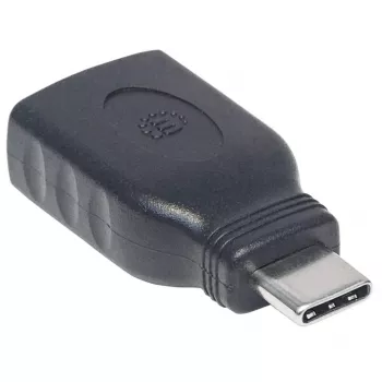 Manhattan USB-C į USB-A adapteris, vyriškas į moterišką, 5 Gbps (USB 3.2 Gen1, dar žinomas kaip USB 3.0), SuperSpeed USB, juodas, viso gyvenimo garantija, atitinka USB31CAADG